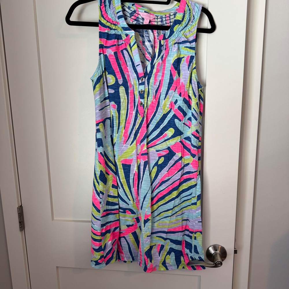 Lilly Pulitzer Pink Blue Green Abstract‎ Coral Print Sleeveless Shift Dress M
